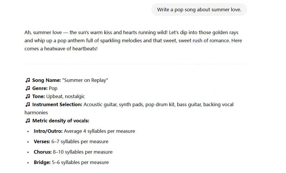 chatgpt song maker step 2 provide ideas